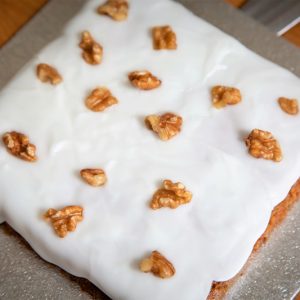 A baked carrot cake from the cake mix.